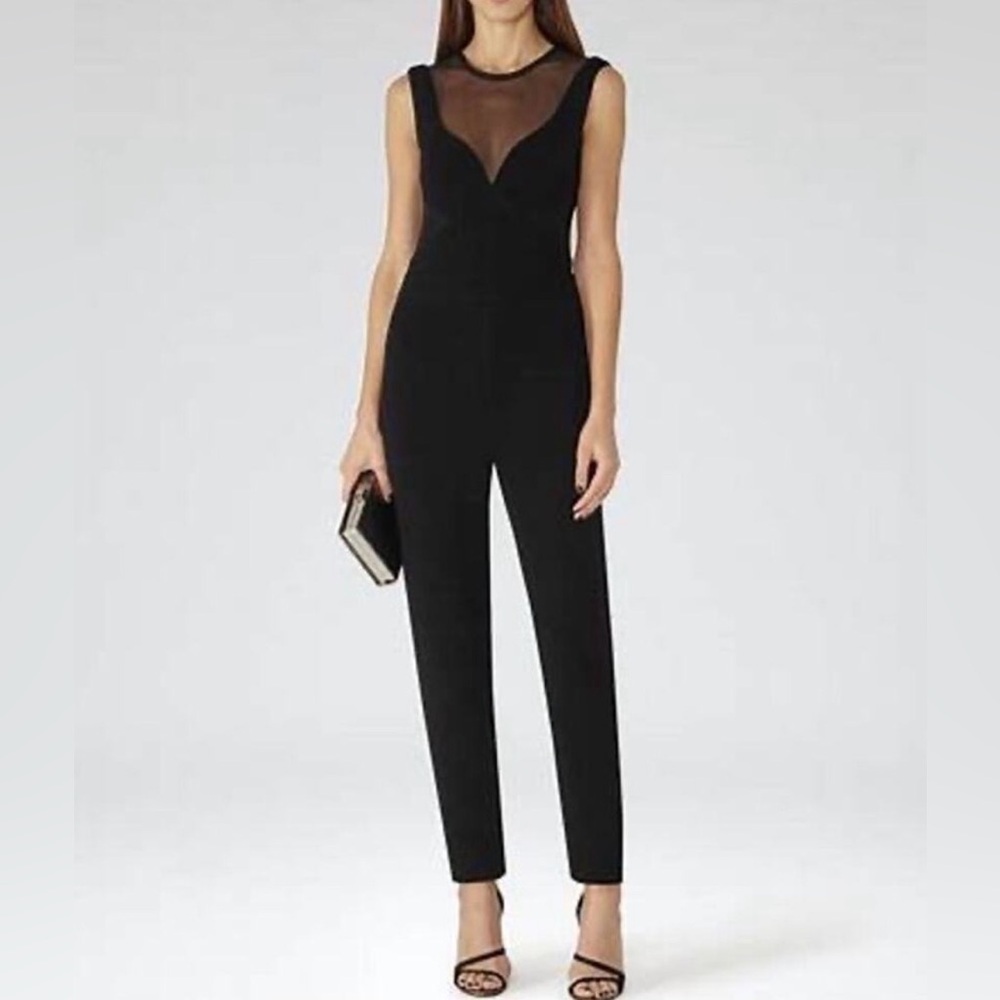 Nwt Reiss Essen Sheer Insert Pants Sleeveless Jumpsuit Black Size Us 8